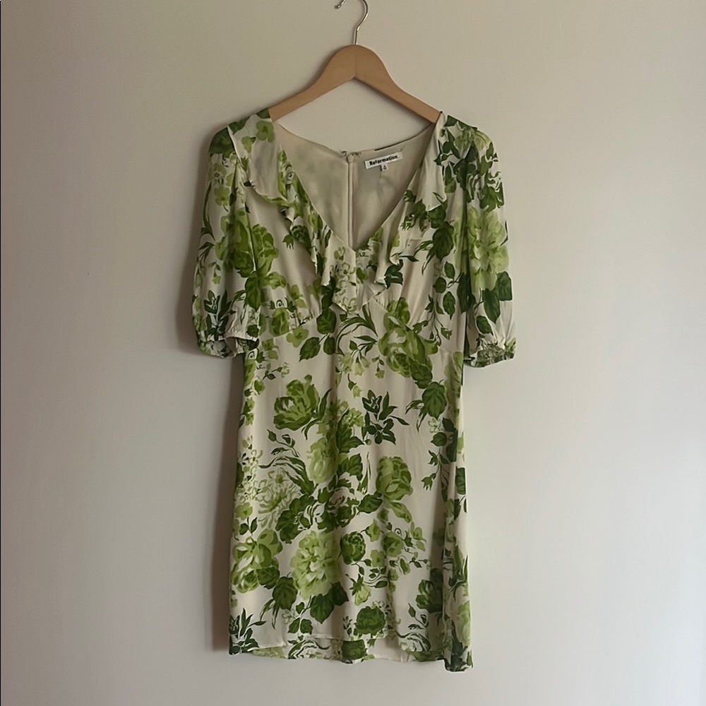 Reformation Green Floral Dress